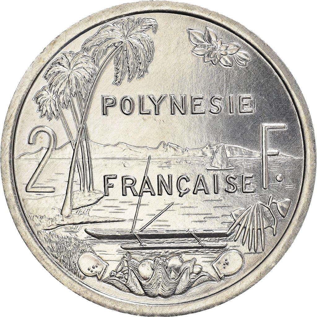 French Polynesia Coin French Polynesian 2 Francs | Liberty Sitting | Throne | Palm Tree | Sailboat | KM10 | 1973 - 2020