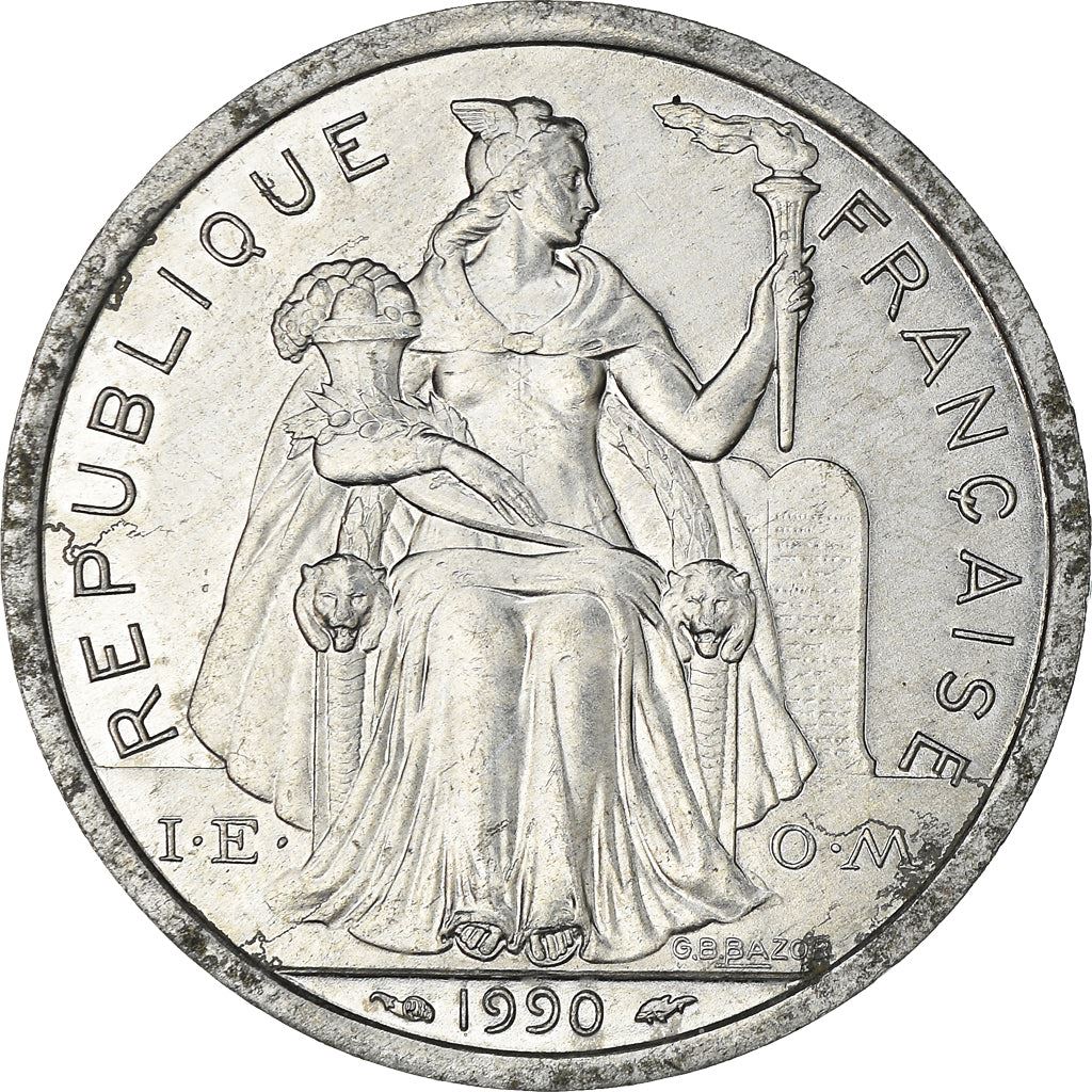 French Polynesia Coin French Polynesian 2 Francs | Liberty Sitting | Throne | Palm Tree | Sailboat | KM10 | 1973 - 2020