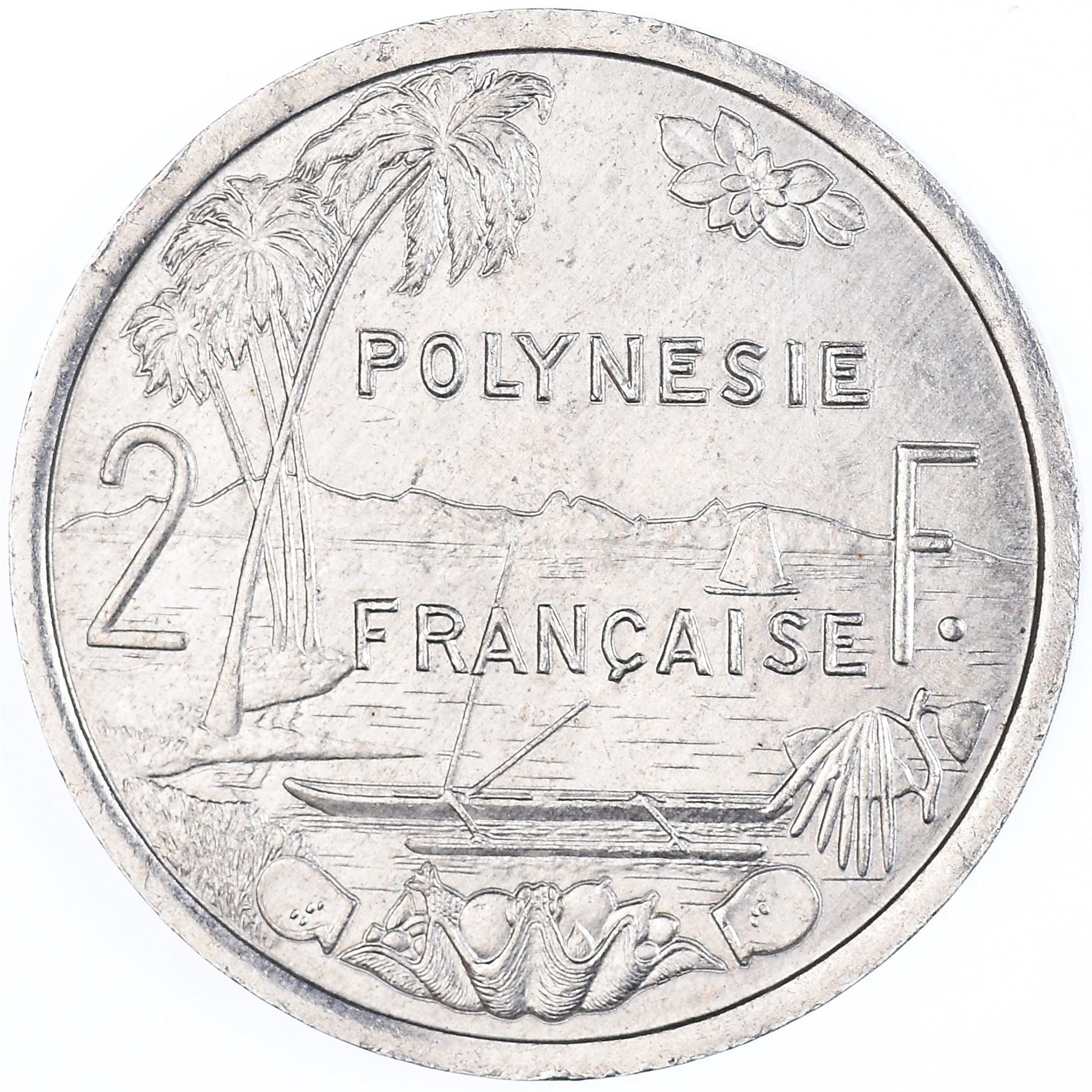 French Polynesia Coin French Polynesian 2 Francs | Liberty Sitting | Throne | Palm Tree | Sailboat | KM10 | 1973 - 2020