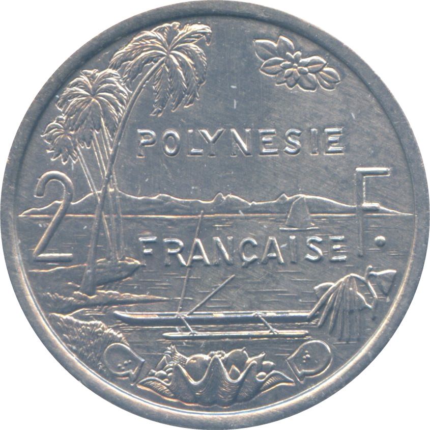 French Polynesia Coin French Polynesian 2 Francs | Liberty Sitting | Throne | Palm Tree | Sailboat | KM10 | 1973 - 2020