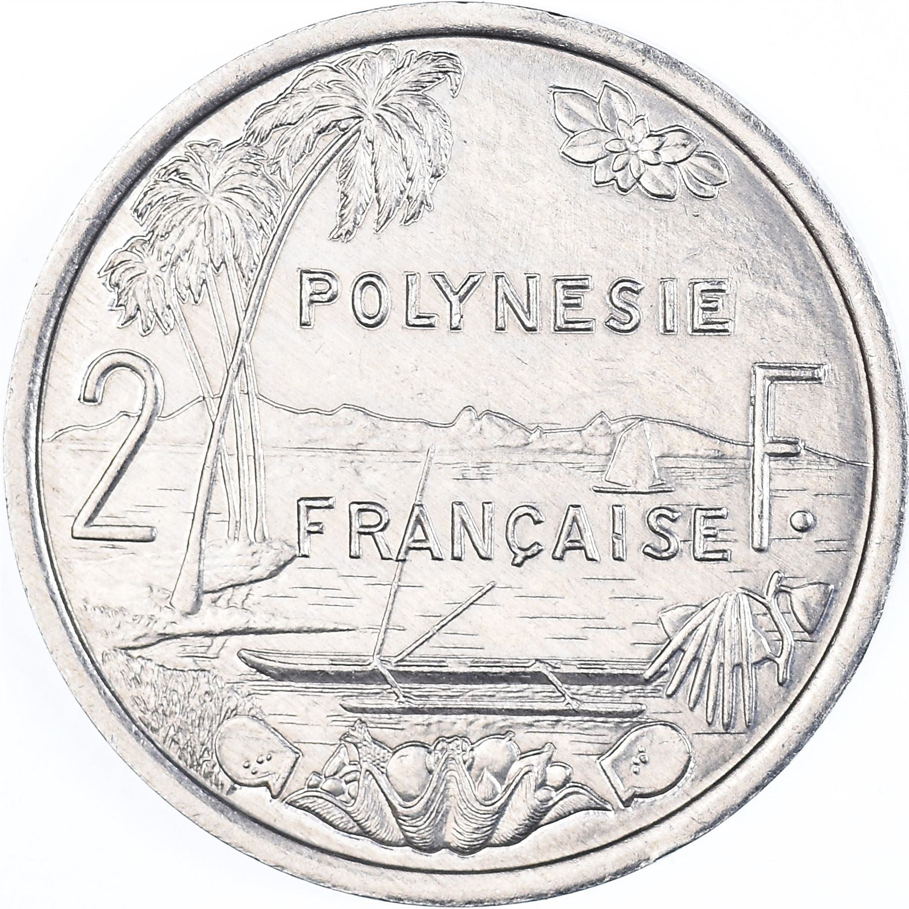 French Polynesia Coin French Polynesian 2 Francs | Liberty Sitting | Throne | Palm Tree | Sailboat | KM10 | 1973 - 2020