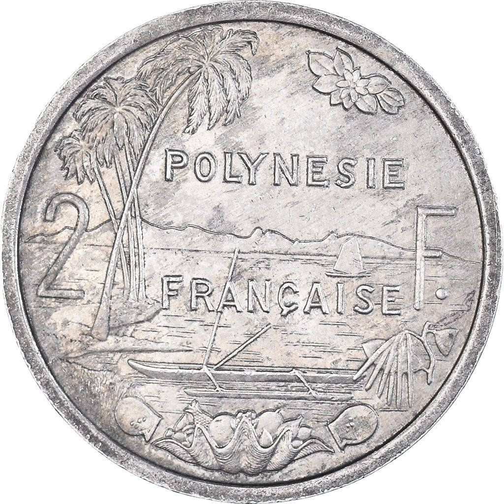 French Polynesia Coin French Polynesian 2 Francs | Liberty Sitting | Throne | Palm Tree | Sailboat | KM10 | 1973 - 2020