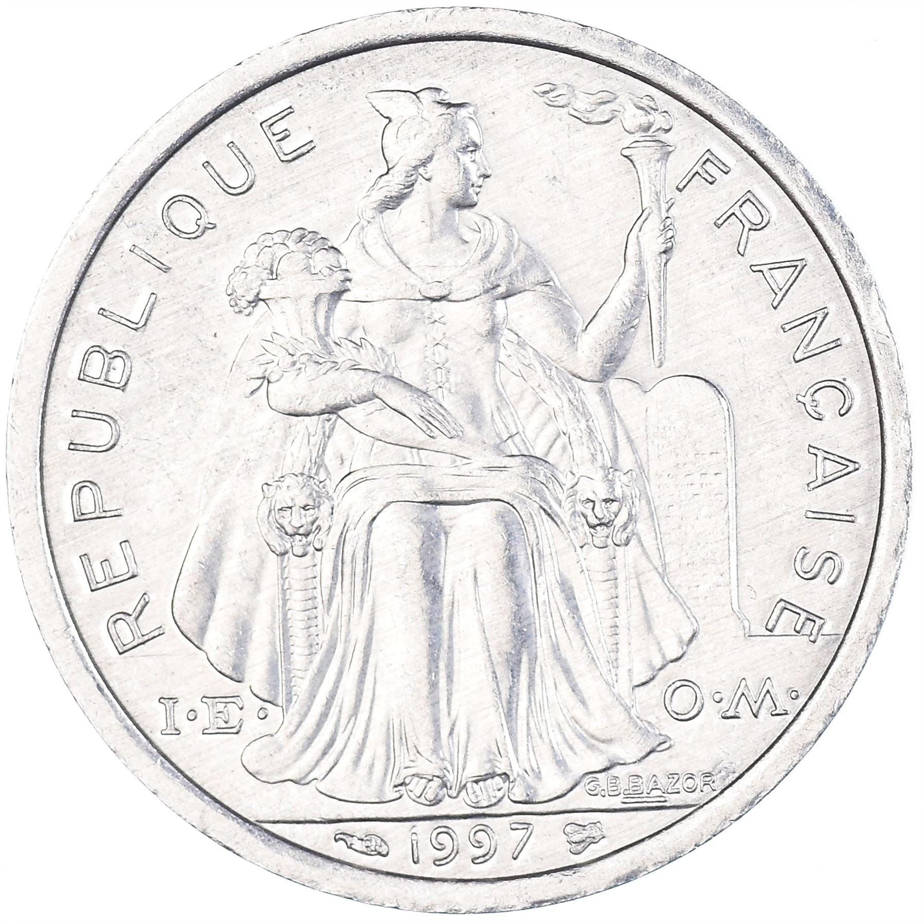 French Polynesia Coin French Polynesian 2 Francs | Liberty Sitting | Throne | Palm Tree | Sailboat | KM10 | 1973 - 2020