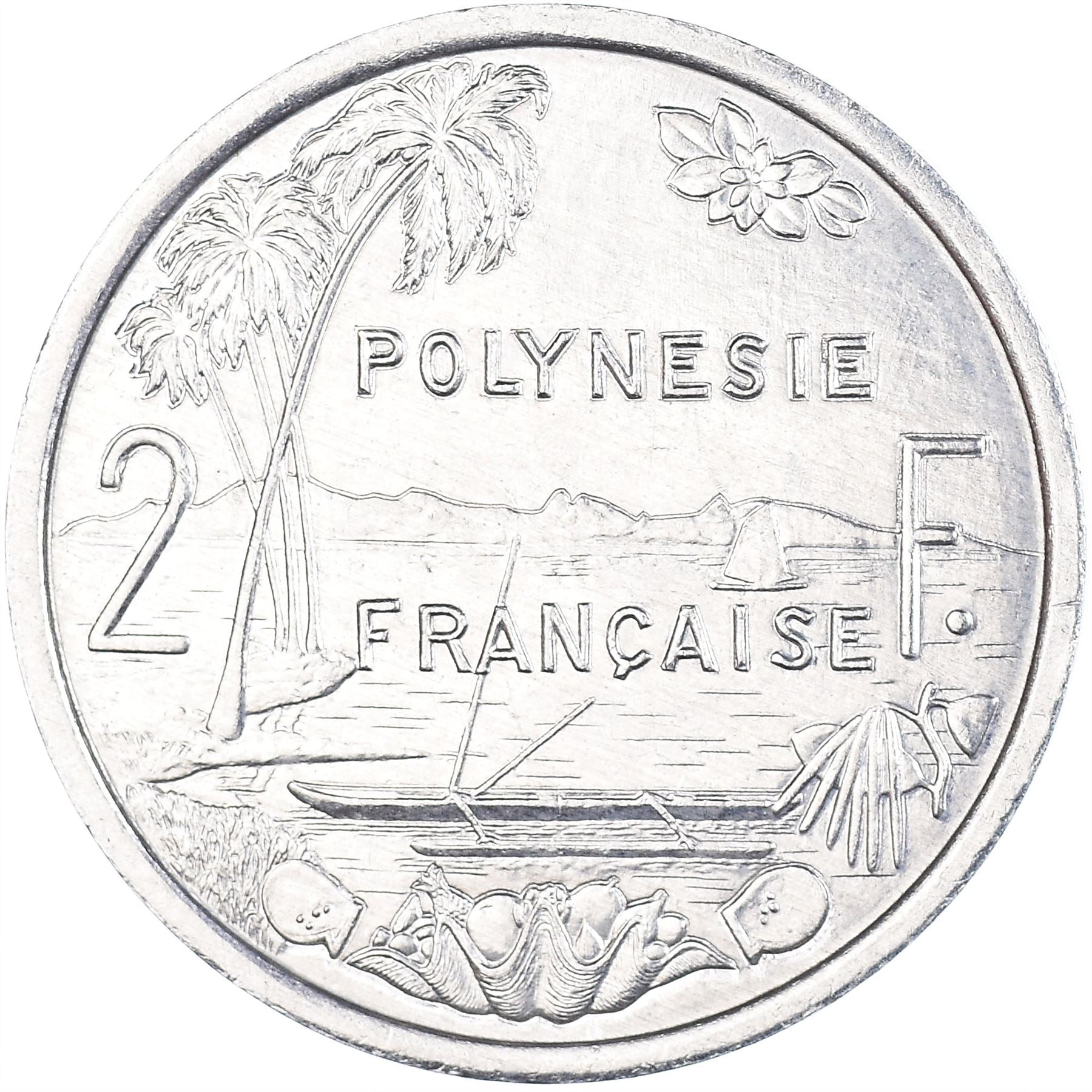 French Polynesia Coin French Polynesian 2 Francs | Liberty Sitting | Throne | Palm Tree | Sailboat | KM10 | 1973 - 2020