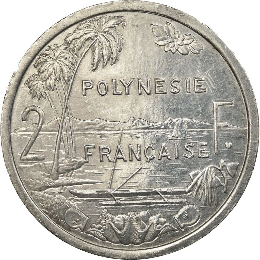 French Polynesia Coin French Polynesian 2 Francs | Liberty Sitting | Throne | Palm Tree | Sailboat | KM10 | 1973 - 2020