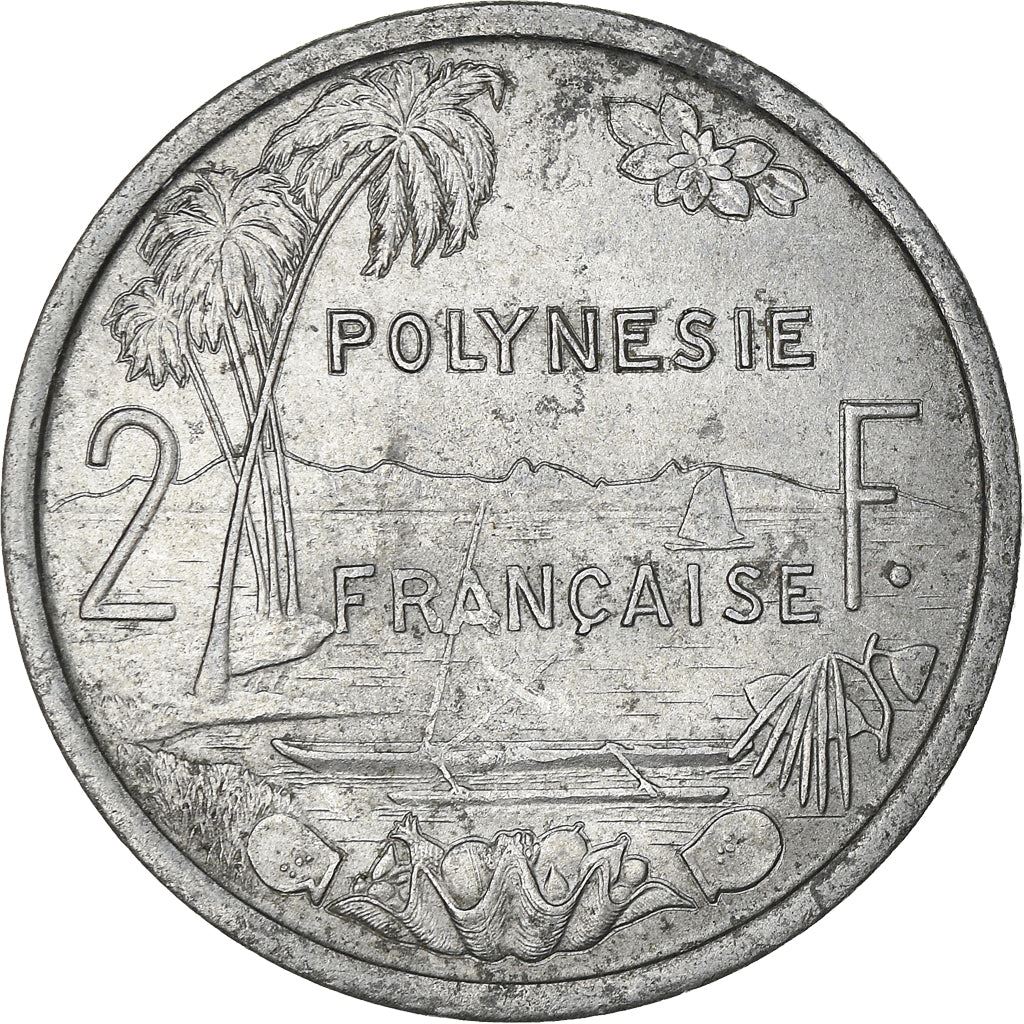 French Polynesia Coin French Polynesian 2 Francs | Liberty Sitting | Throne | Palm Tree | Sailboat | KM10 | 1973 - 2020