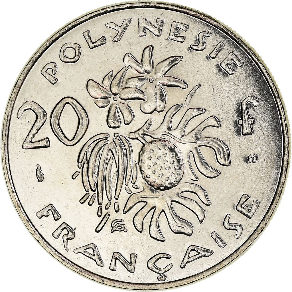 French Polynesia Coin French Polynesian 20 Francs | Marianne | Phrygian Cap | Flowers | KM9 | 1972 - 2005