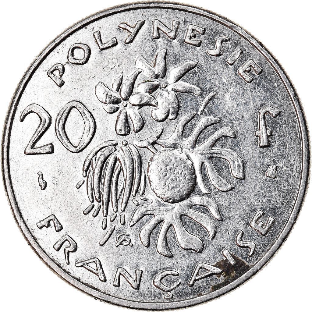 French Polynesia Coin French Polynesian 20 Francs | Marianne | Phrygian Cap | Flowers | KM9 | 1972 - 2005