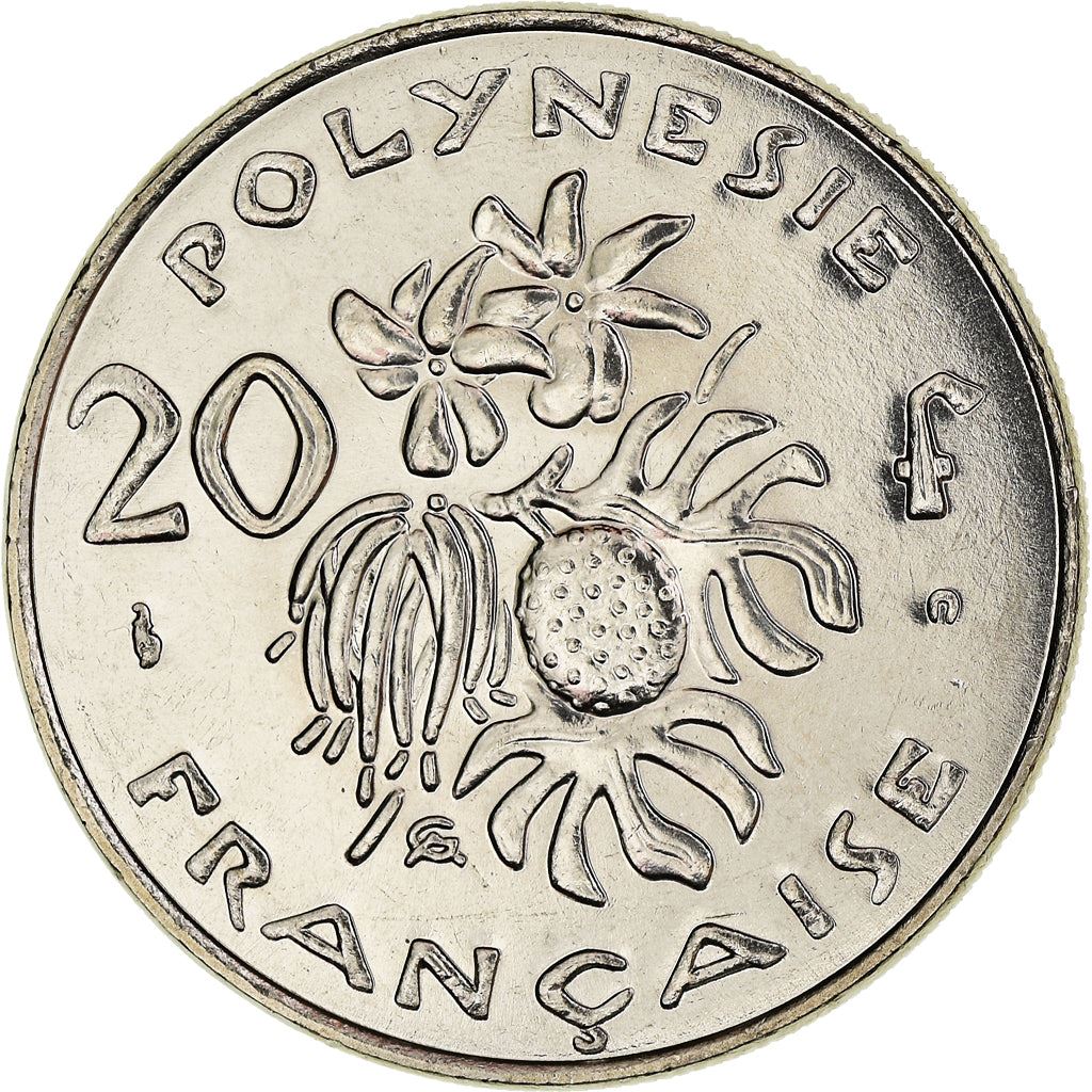 French Polynesia Coin French Polynesian 20 Francs | Marianne | Phrygian Cap | Flowers | KM9 | 1972 - 2005