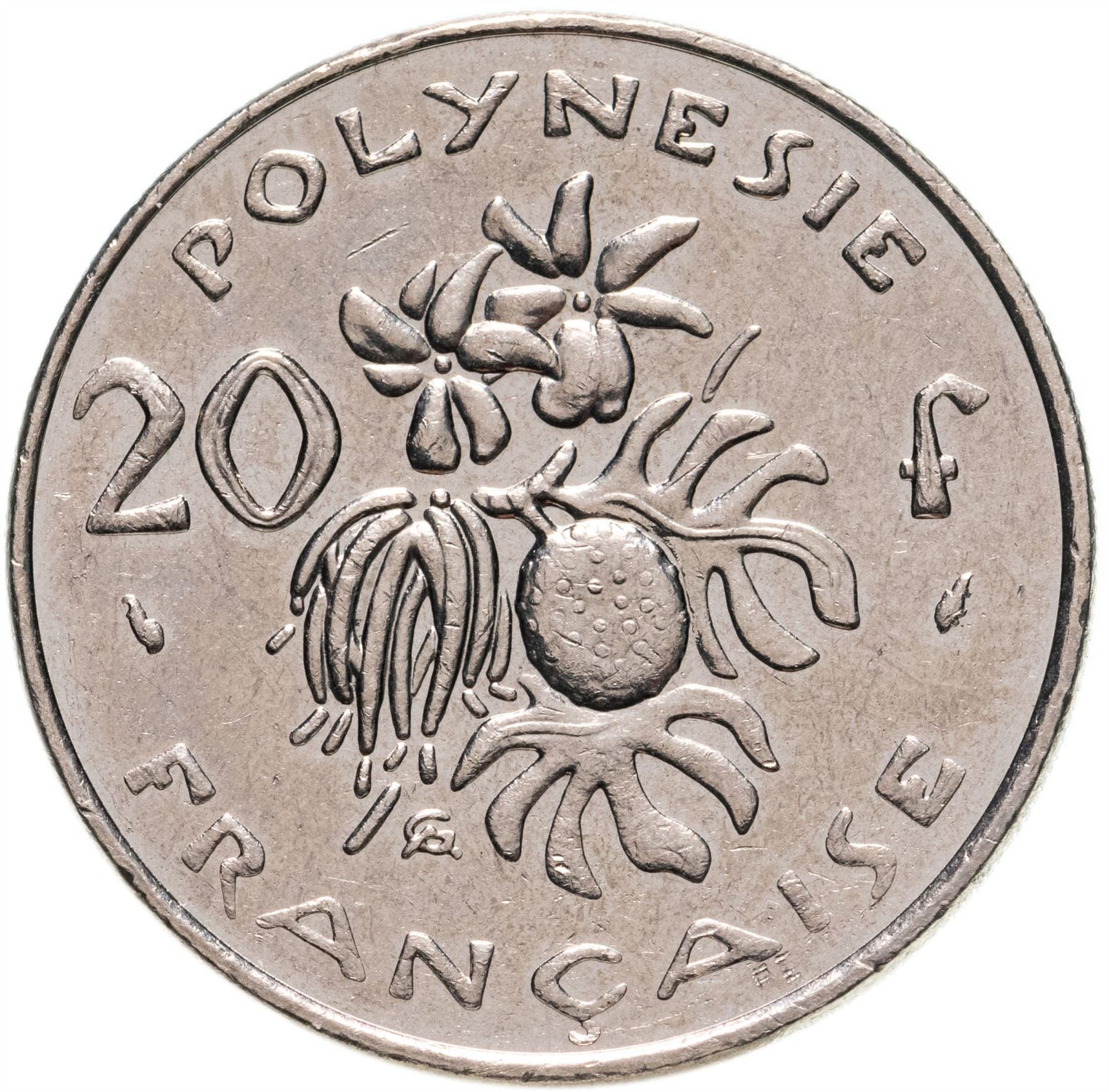 French Polynesia Coin French Polynesian 20 Francs | Marianne | Phrygian Cap | Flowers | KM9 | 1972 - 2005