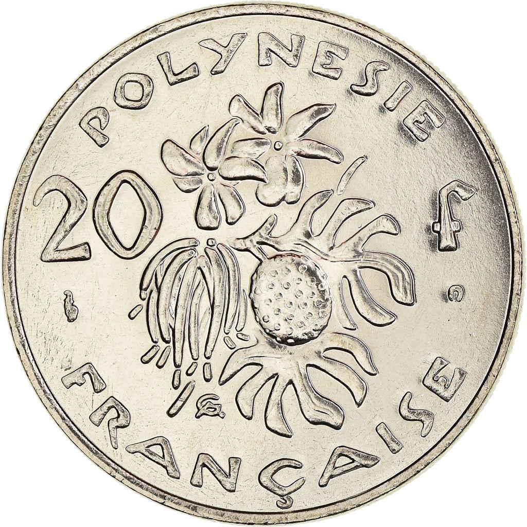 French Polynesia Coin French Polynesian 20 Francs | Marianne | Phrygian Cap | Flowers | KM9 | 1972 - 2005