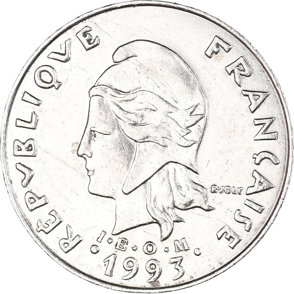 French Polynesia Coin French Polynesian 20 Francs | Marianne | Phrygian Cap | Flowers | KM9 | 1972 - 2005