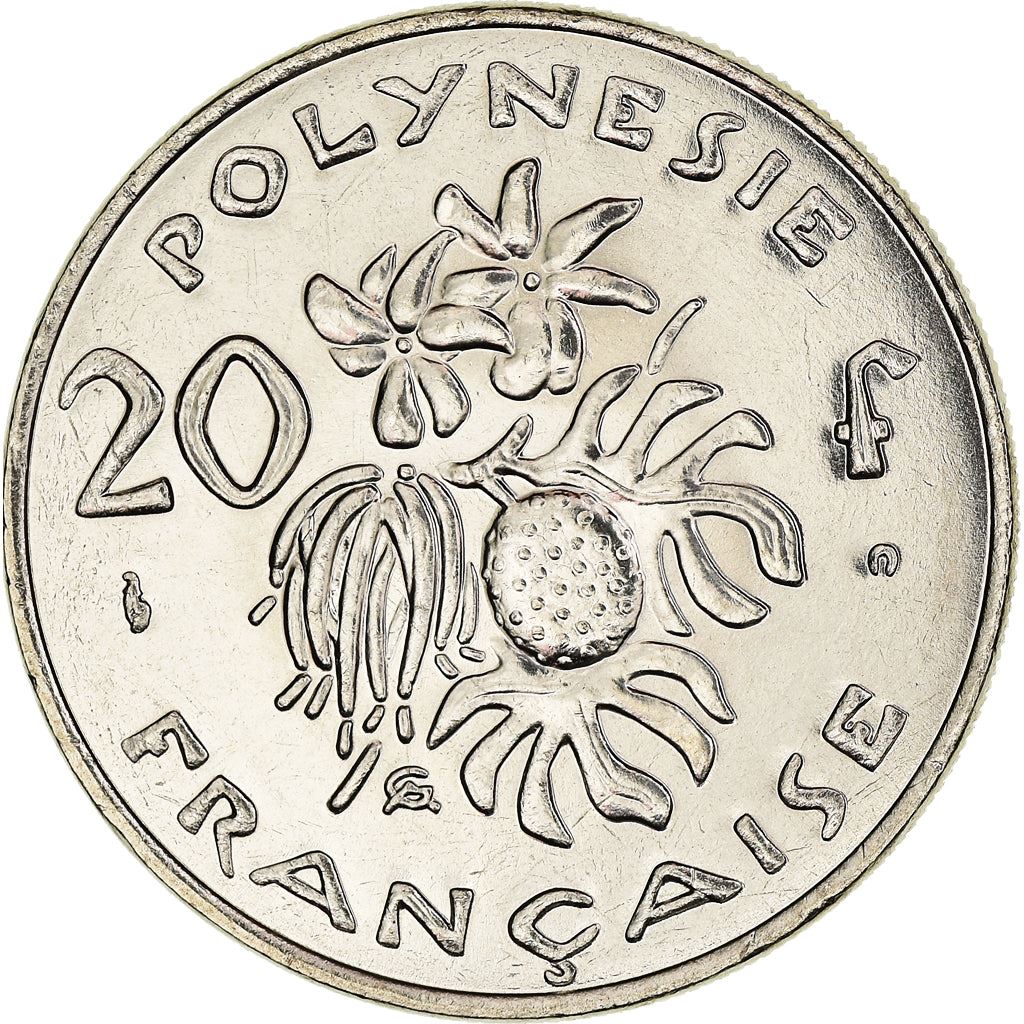 French Polynesia Coin French Polynesian 20 Francs | Marianne | Phrygian Cap | Flowers | KM9 | 1972 - 2005