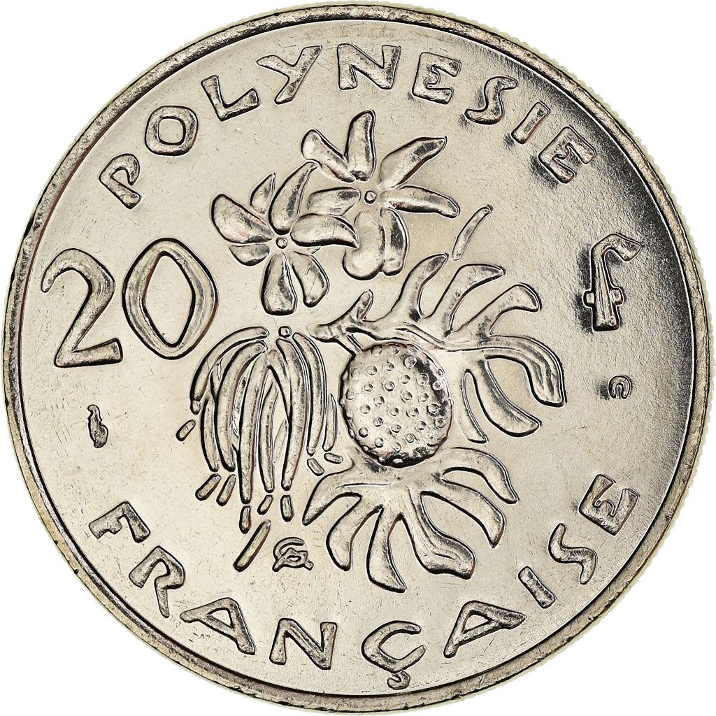 French Polynesia Coin French Polynesian 20 Francs | Marianne | Phrygian Cap | Flowers | KM9 | 1972 - 2005