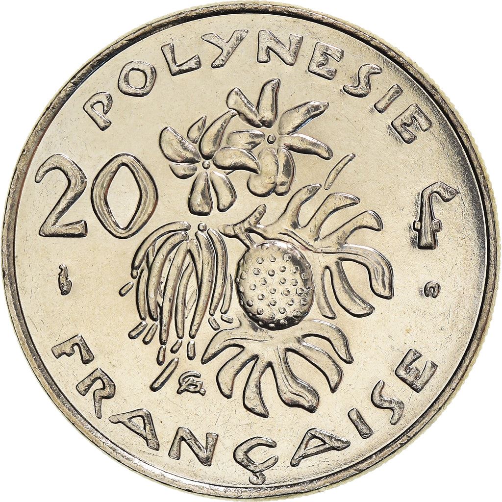 French Polynesia Coin French Polynesian 20 Francs | Marianne | Phrygian Cap | Flowers | KM9 | 1972 - 2005