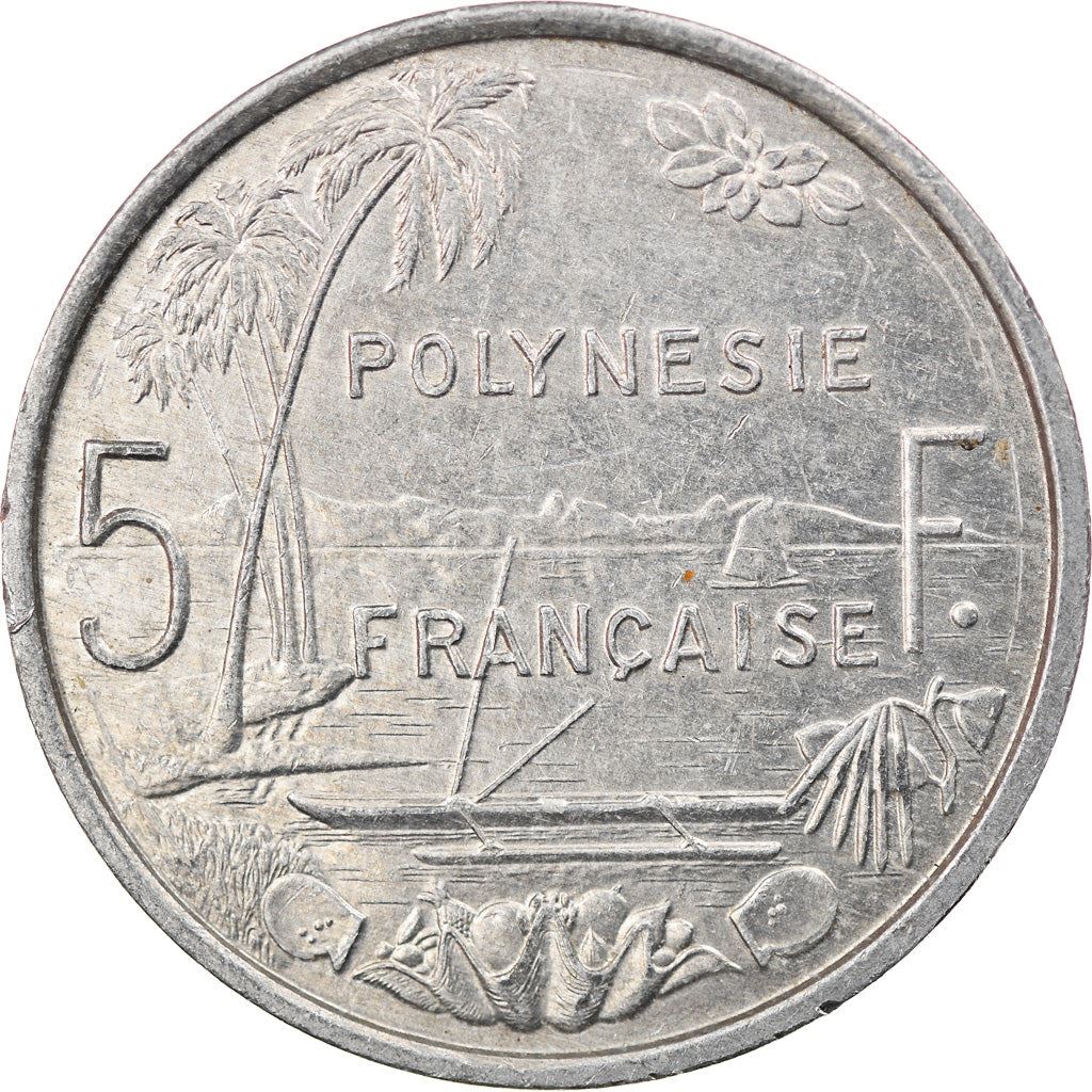 French Polynesia Coin French Polynesian 5 Francs | Liberty Sitting | Throne | Palm Tree | Sailboat | KM12 | 1975 - 2020