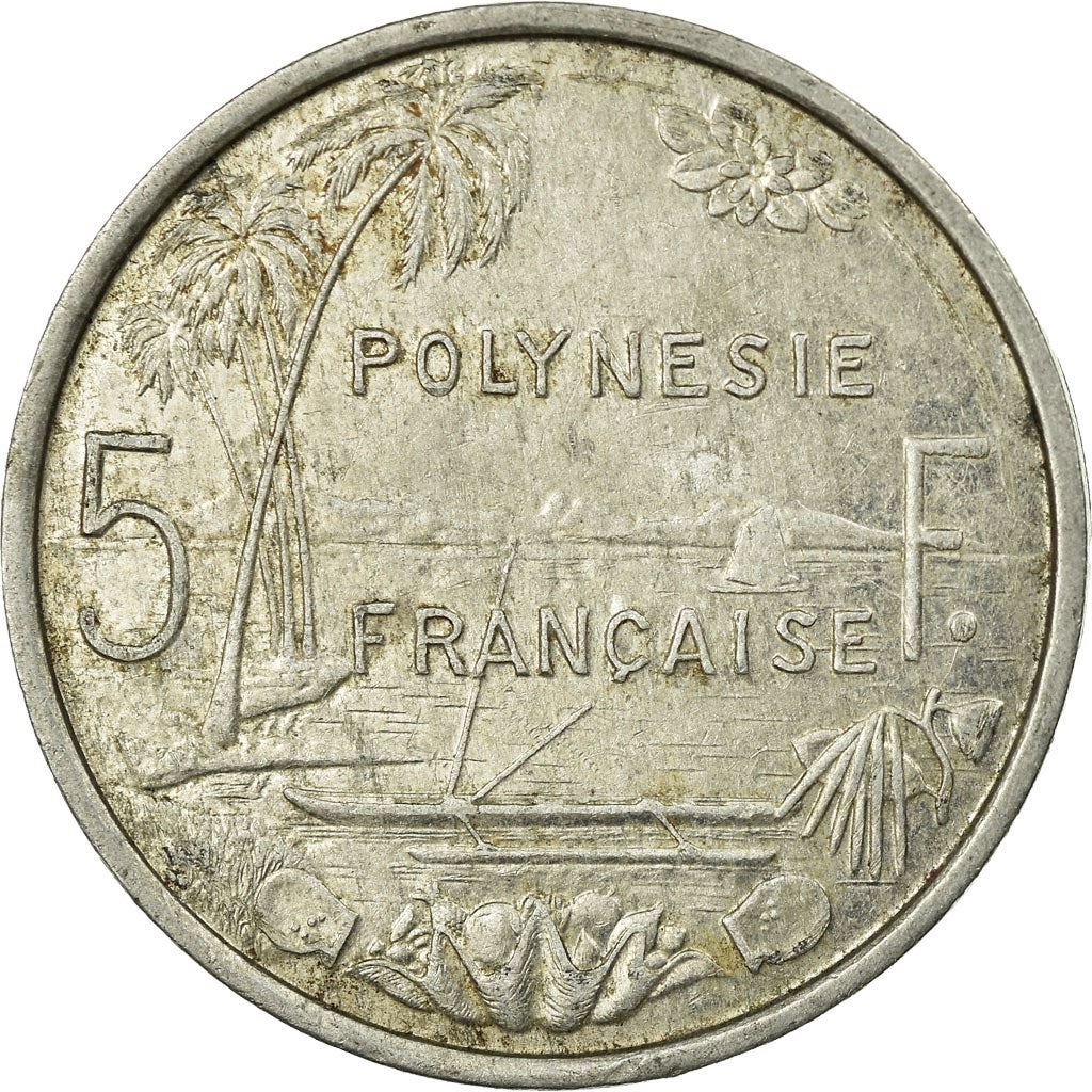 French Polynesia Coin French Polynesian 5 Francs | Liberty Sitting | Throne | Palm Tree | Sailboat | KM12 | 1975 - 2020