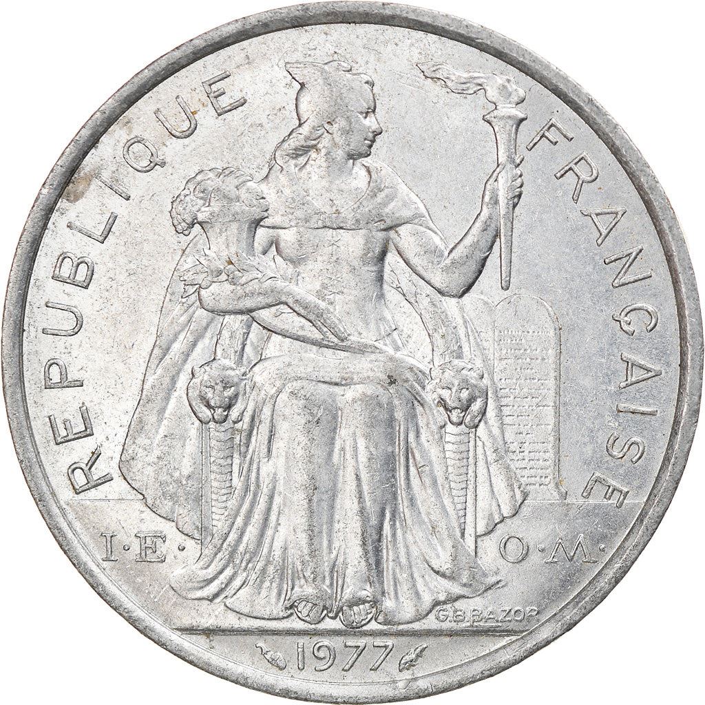 French Polynesia Coin French Polynesian 5 Francs | Liberty Sitting | Throne | Palm Tree | Sailboat | KM12 | 1975 - 2020