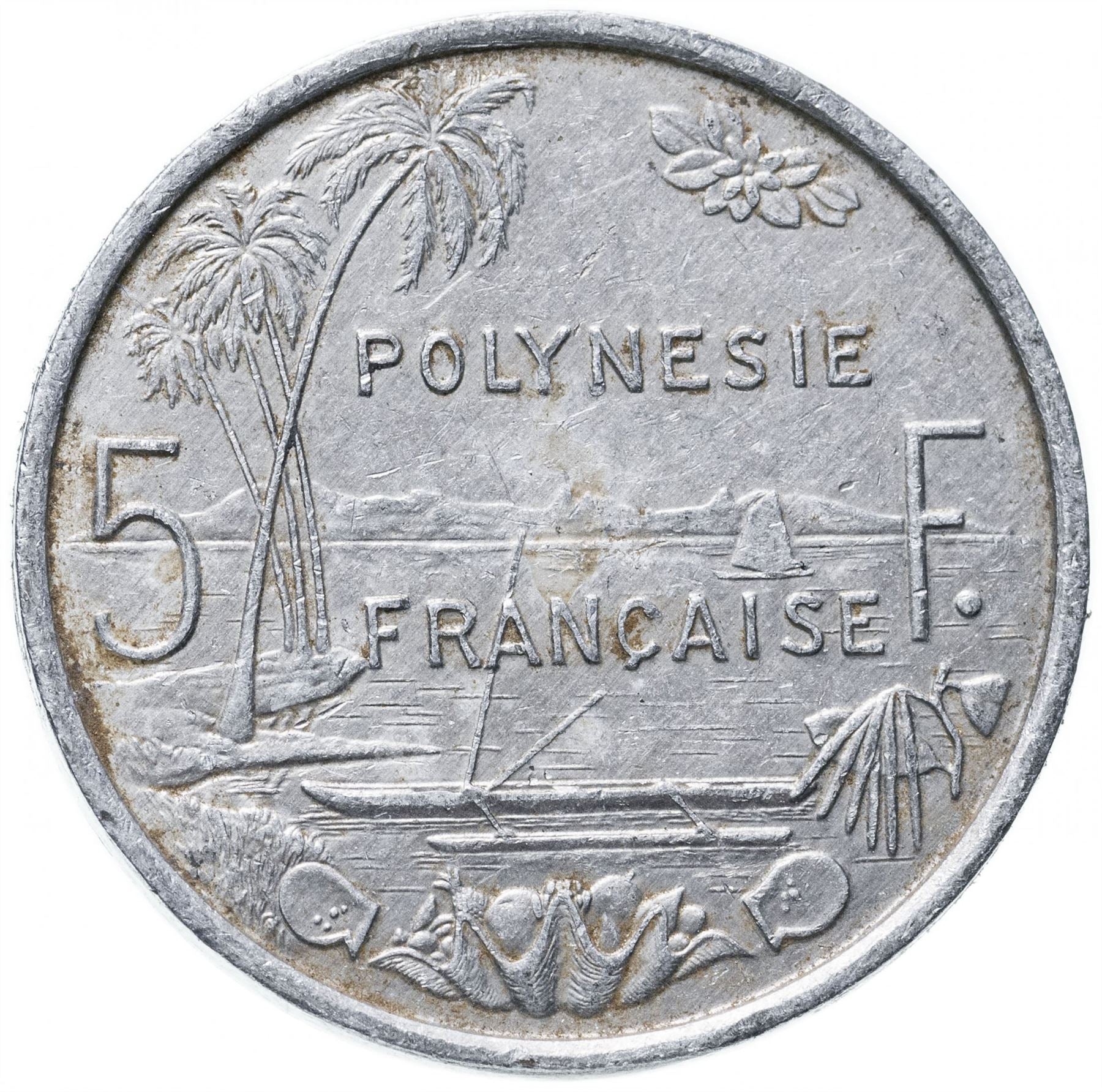 French Polynesia Coin French Polynesian 5 Francs | Liberty Sitting | Throne | Palm Tree | Sailboat | KM12 | 1975 - 2020