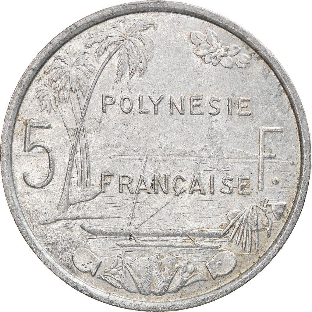 French Polynesia Coin French Polynesian 5 Francs | Liberty Sitting | Throne | Palm Tree | Sailboat | KM12 | 1975 - 2020