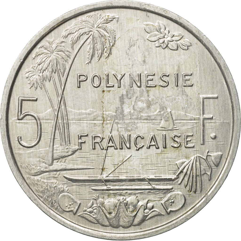 French Polynesia Coin French Polynesian 5 Francs | Liberty Sitting | Throne | Palm Tree | Sailboat | KM12 | 1975 - 2020