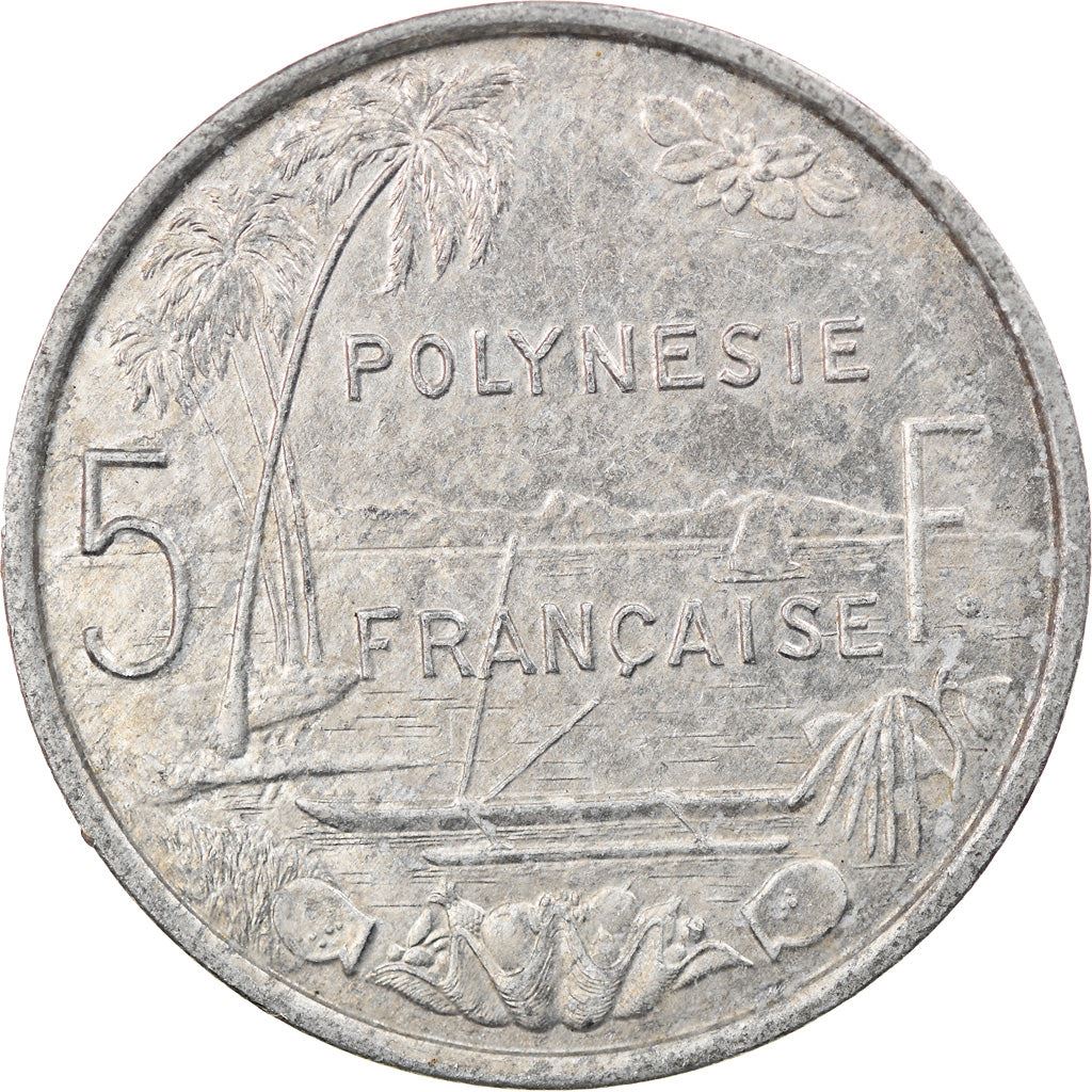 French Polynesia Coin French Polynesian 5 Francs | Liberty Sitting | Throne | Palm Tree | Sailboat | KM12 | 1975 - 2020