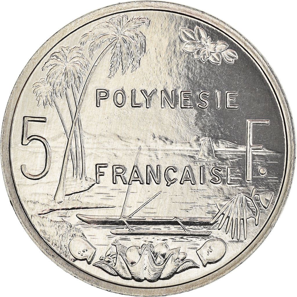 French Polynesia Coin French Polynesian 5 Francs | Liberty Sitting | Throne | Palm Tree | Sailboat | KM12 | 1975 - 2020