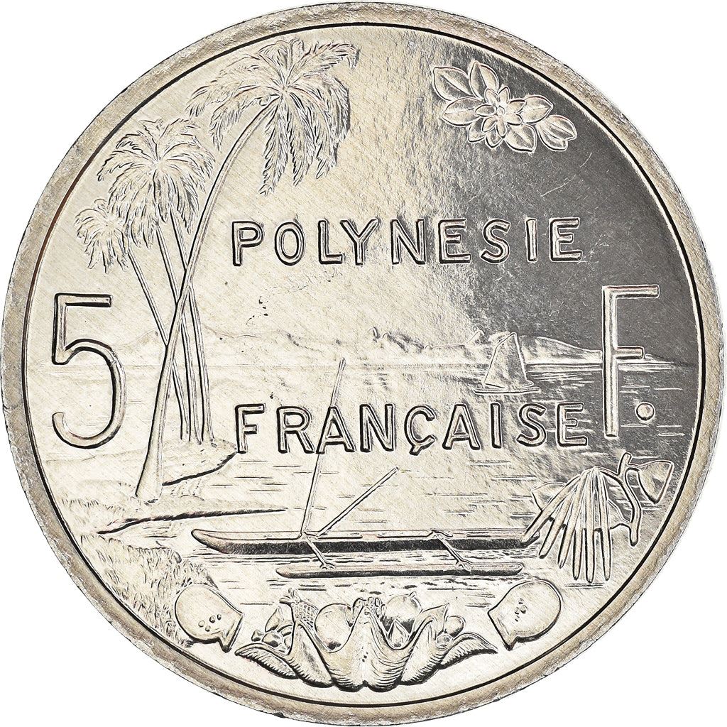 French Polynesia Coin French Polynesian 5 Francs | Liberty Sitting | Throne | Palm Tree | Sailboat | KM12 | 1975 - 2020