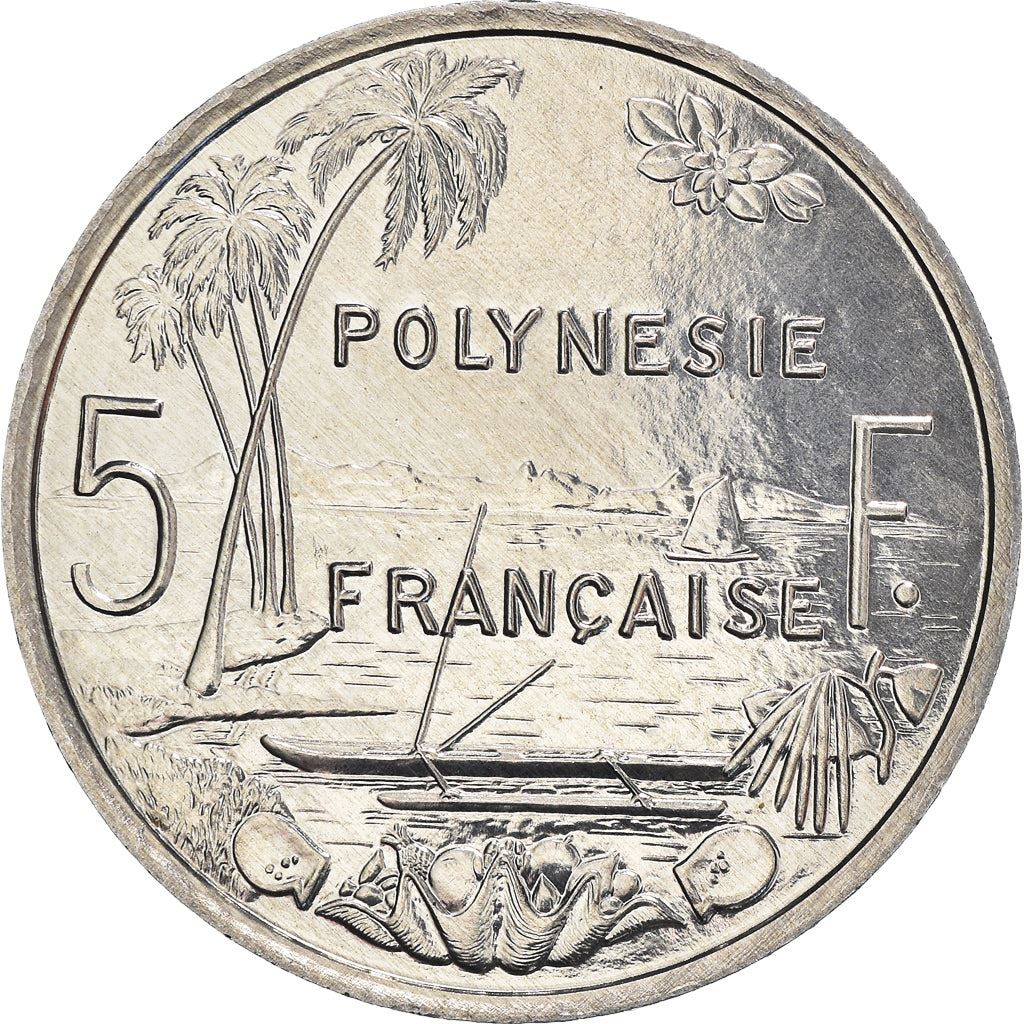 French Polynesia Coin French Polynesian 5 Francs | Liberty Sitting | Throne | Palm Tree | Sailboat | KM12 | 1975 - 2020