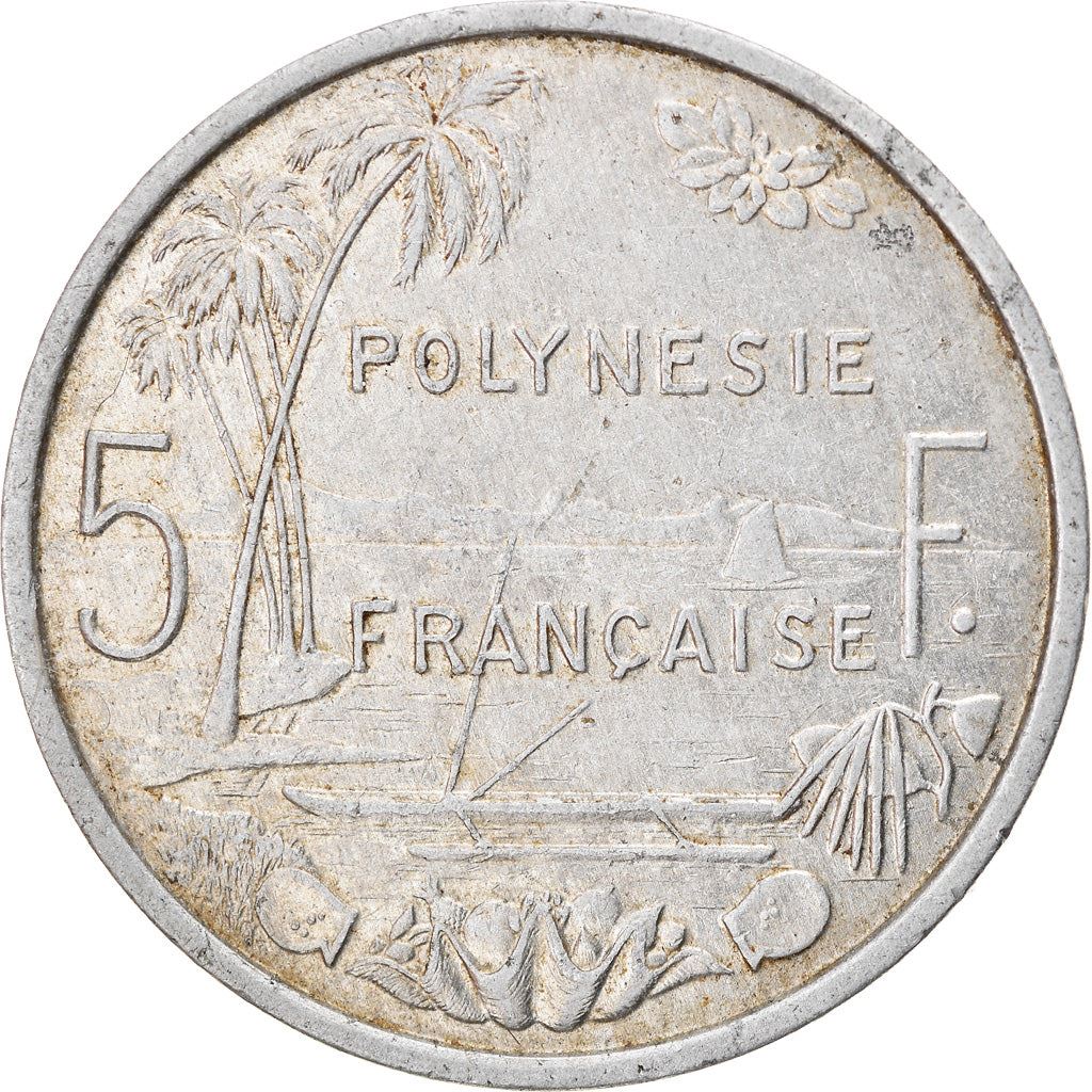 French Polynesia Coin French Polynesian 5 Francs | Liberty Sitting | Throne | Palm Tree | Sailboat | KM12 | 1975 - 2020