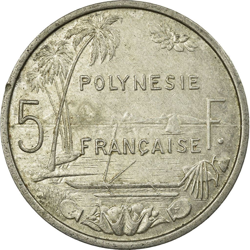 French Polynesia Coin French Polynesian 5 Francs | Liberty Sitting | Throne | Palm Tree | Sailboat | KM12 | 1975 - 2020