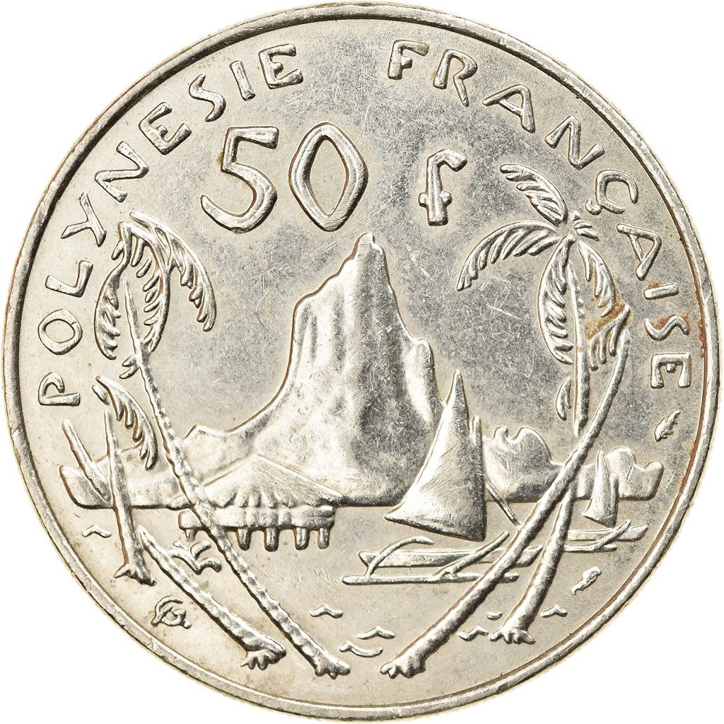 French Polynesia Coin French Polynesian 50 Francs | Marianne | Phrygian Cap | Moorea Harbor | KM13 | 1975 - 2005