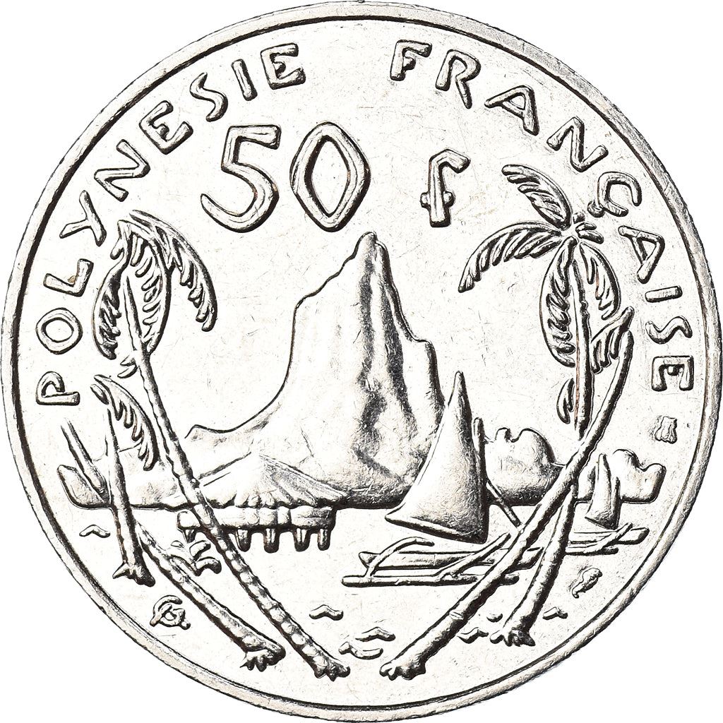 French Polynesia Coin French Polynesian 50 Francs | Marianne | Phrygian Cap | Moorea Harbor | KM13 | 1975 - 2005