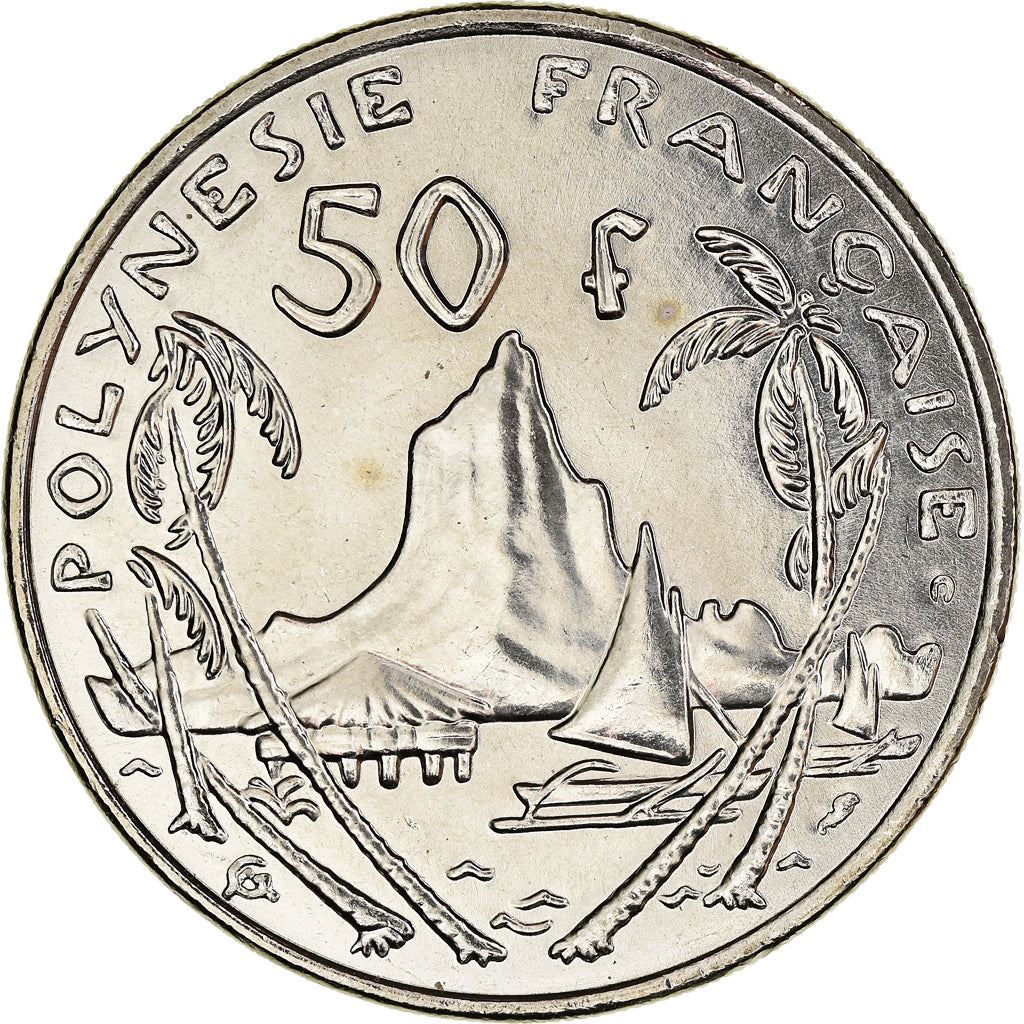 French Polynesia Coin French Polynesian 50 Francs | Marianne | Phrygian Cap | Moorea Harbor | KM13 | 1975 - 2005