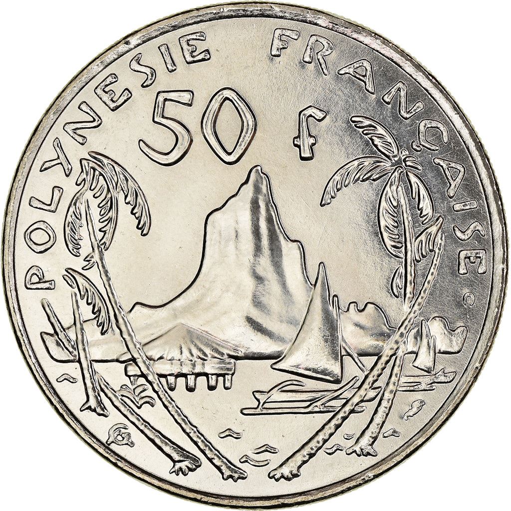 French Polynesia Coin French Polynesian 50 Francs | Marianne | Phrygian Cap | Moorea Harbor | KM13 | 1975 - 2005