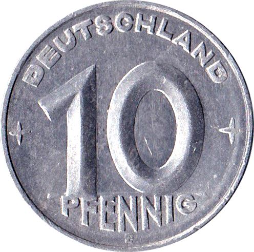 German Democratic Republic 10 Pfennig Coin | Star | Hammer | Compass | KM7 | 1952 - 1953