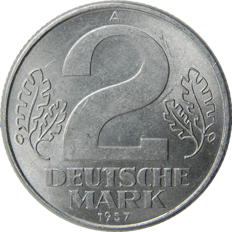 German Democratic Republic 2 Deutsche Mark Coin | Hammer | Compas | KM14 | 1957