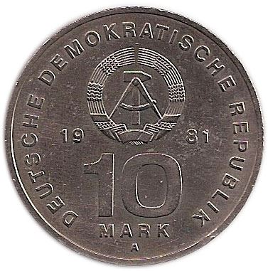 German Democratic Republic Coin Germany 10 Mark | National Army | Tank | Aircraft | KM80 | 1981