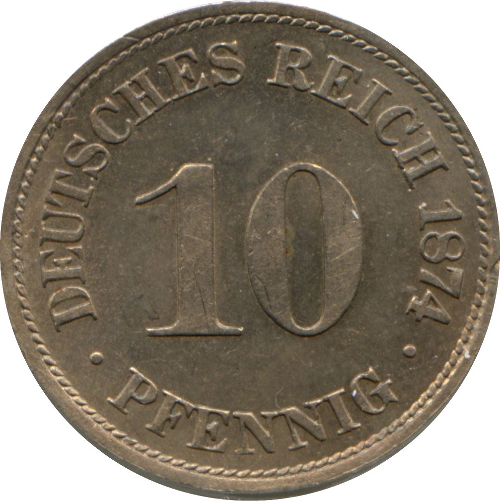 German Empire 10 Pfennig Coin | Deutsches Reich | Wilhelm I Type 1 | KM4 | 1873 - 1889