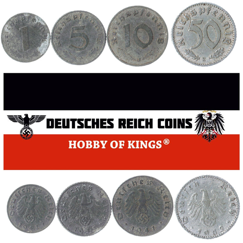 German Reich 4 Coin Set 1 5 10 50 Reichspfennig Nazi Germany Reich