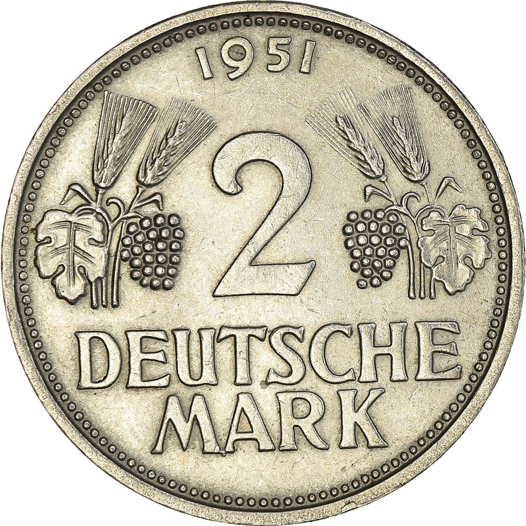 Germany 2 Deutsche Mark Coin | Grape | Rain | Eagle | KM111 | 1951