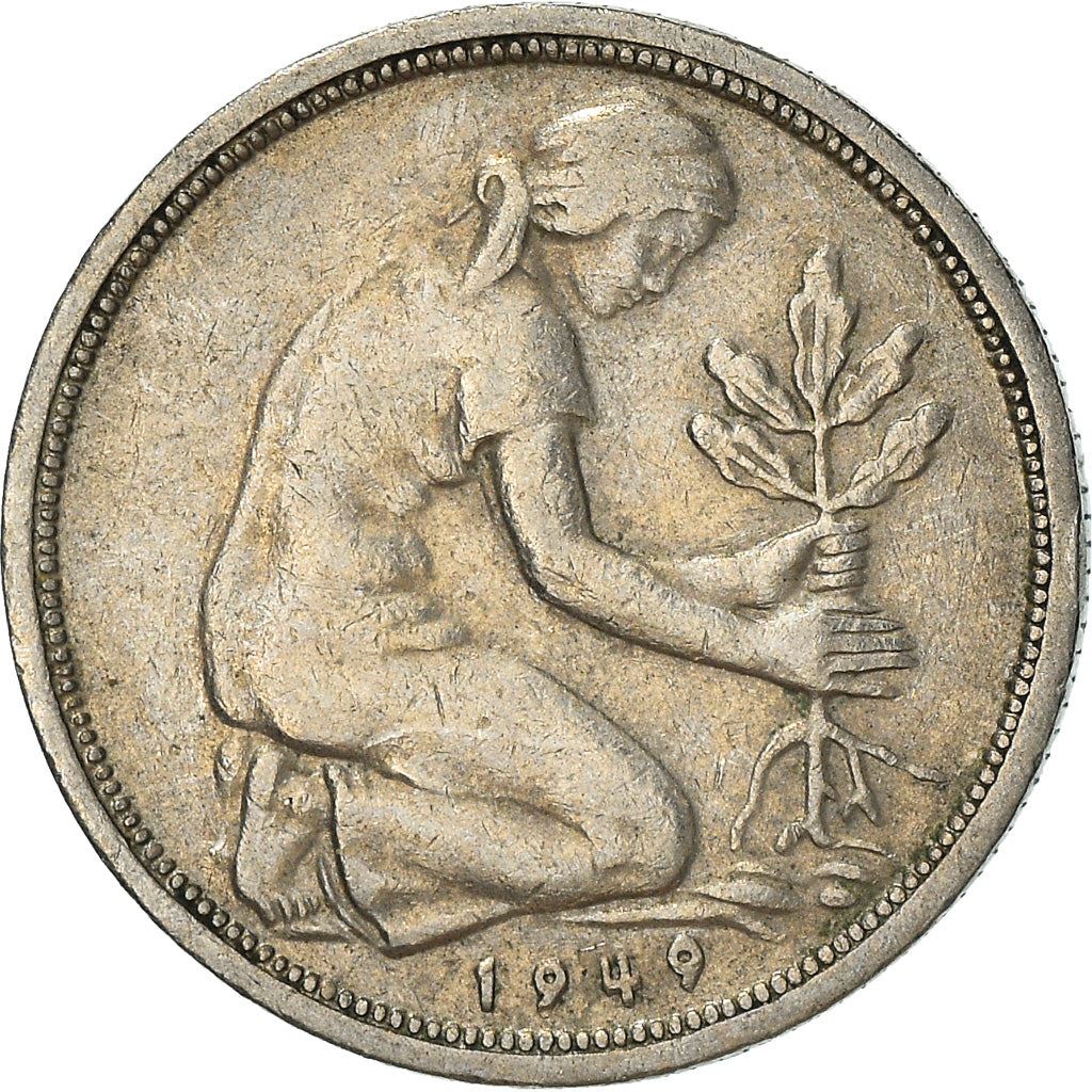 Germany 50 Pfennig Coin | Oak Planting | KM104 | 1949 - 1950