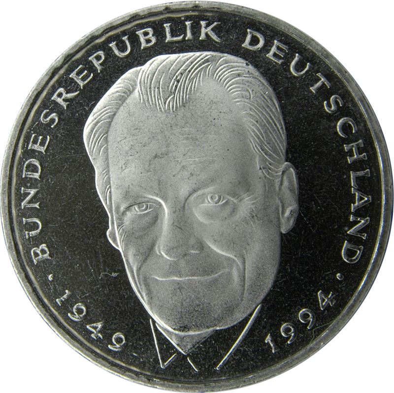 Germany Coin German 2 Deutsche Mark | Willy Brandt | Eagle | KM183 | 1994 - 2001