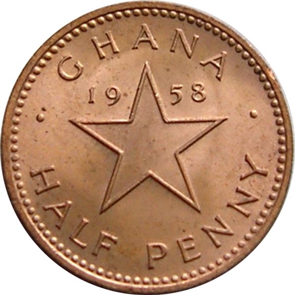 Ghana 1/2 Penny Coin | Kwame Nkrumah | Elizabeth II | KM1 | 1958