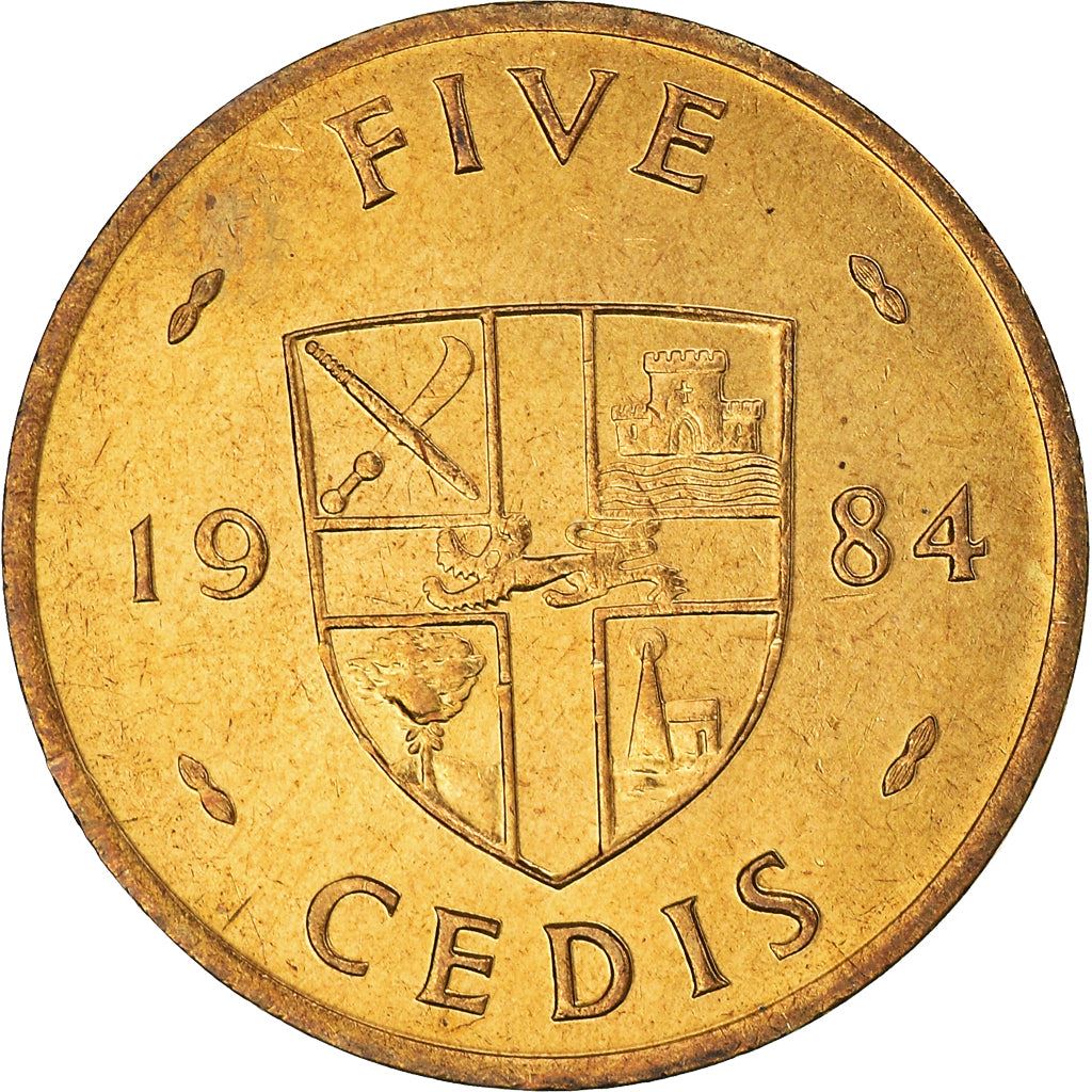 Ghana 5 Cedis Coin | Adowa drums | KM26 | 1984