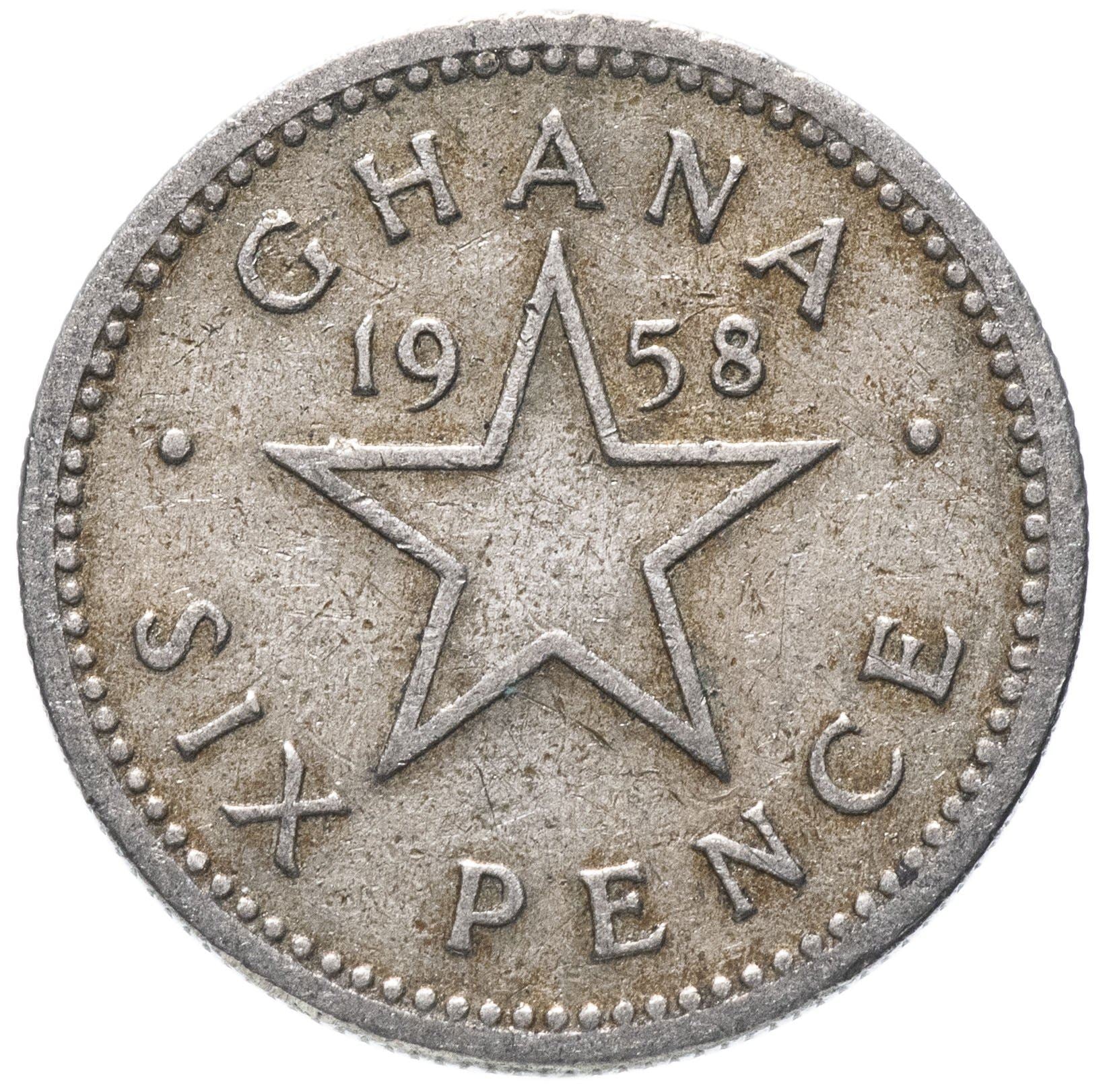 Ghana 6 Pence Coin | Elizabeth II | Kwame Nkrumah| KM4 | 1958