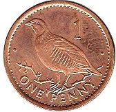 Gibraltar | 1 Penny Coin | Queen Elizabeth II | Barbary Partridge | KM20a | 1995 - 1997