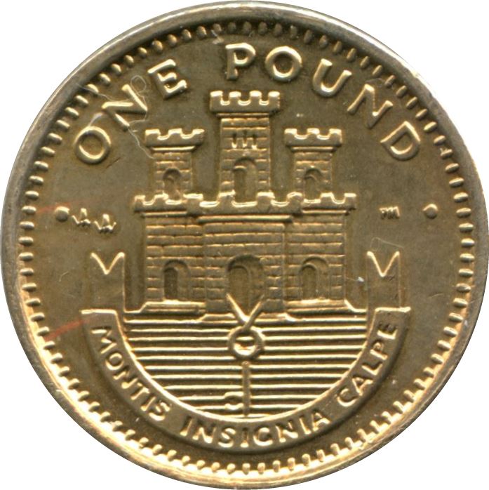 Gibraltar | 1 Pound Coin | Queen Elizabeth II | Castle | Key | KM869 | 1998 - 2002