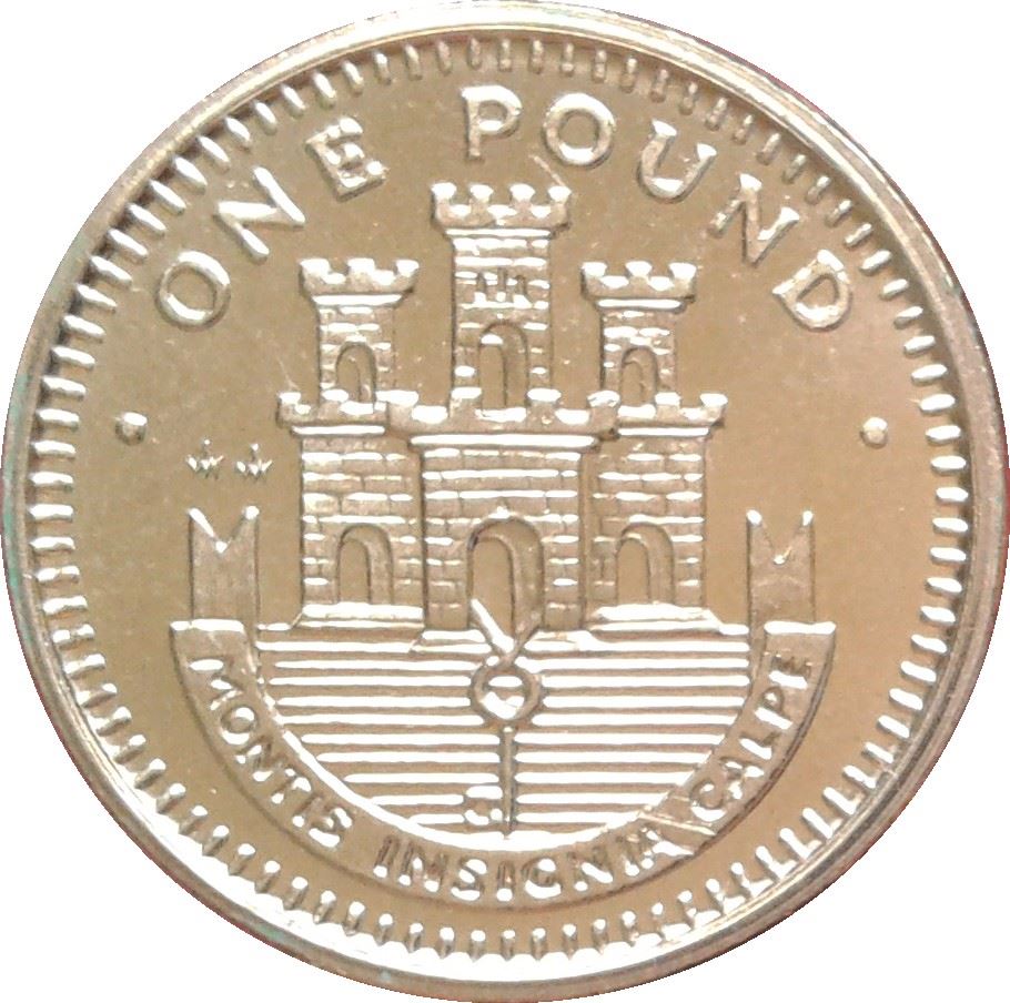 Gibraltar | 1 Pound Coin | Queen Elizabeth II | Fortress | Key | KM18 | 1988 - 1997