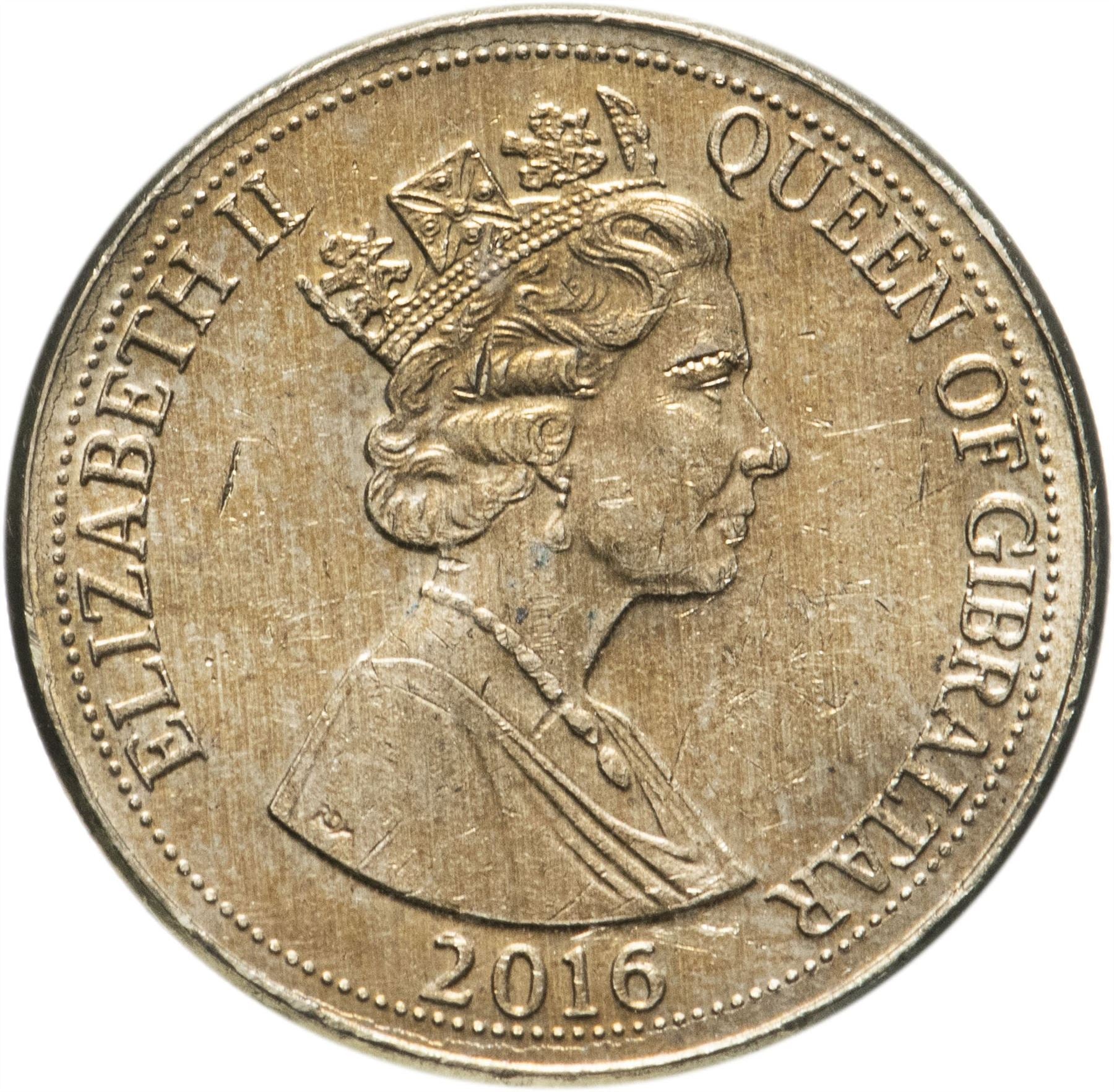 Gibraltar | 1 Pound | Queen Elizabeth II | Dragon Tree | 2014 - 2016